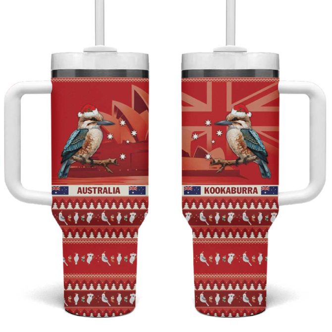 Aussie Kookaburra Merry Christmas Red Style Custom Stanley Quencher 40Oz Stainless Steel Tumbler With Handle - Image 2