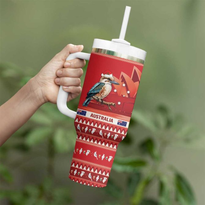 Aussie Kookaburra Merry Christmas Red Style Custom Stanley Quencher 40Oz Stainless Steel Tumbler With Handle - Image 4