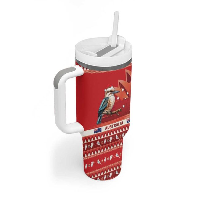 Aussie Kookaburra Merry Christmas Red Style Custom Stanley Quencher 40Oz Stainless Steel Tumbler With Handle - Image 3