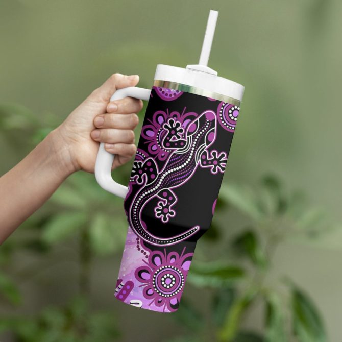 Aussie Opal Pattern With Lizard Custom Stanley Quencher 40Oz Stainless Steel Tumbler - Image 4