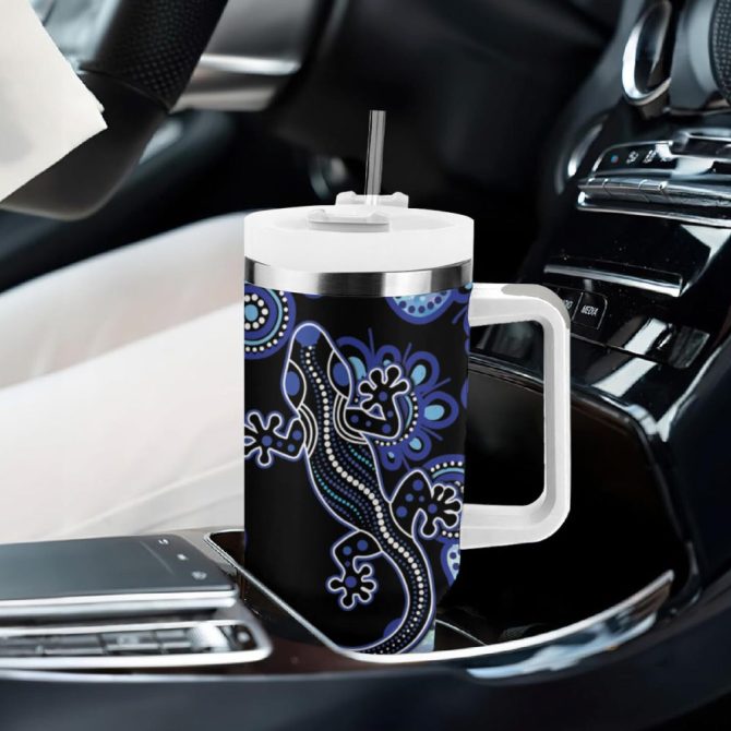 Aussie Opal Pattern With Lizard Custom Stanley Quencher 40Oz Stainless Steel Tumbler - Image 9