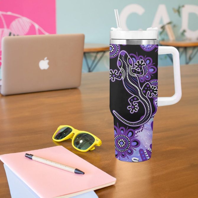 Aussie Opal Pattern With Lizard Custom Stanley Quencher 40Oz Stainless Steel Tumbler - Image 6