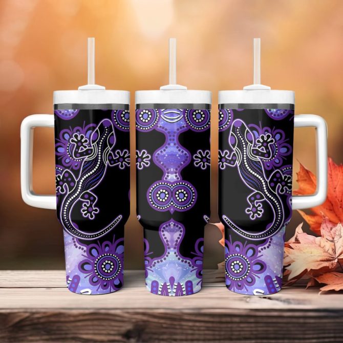 Aussie Opal Pattern With Lizard Custom Stanley Quencher 40Oz Stainless Steel Tumbler - Image 5