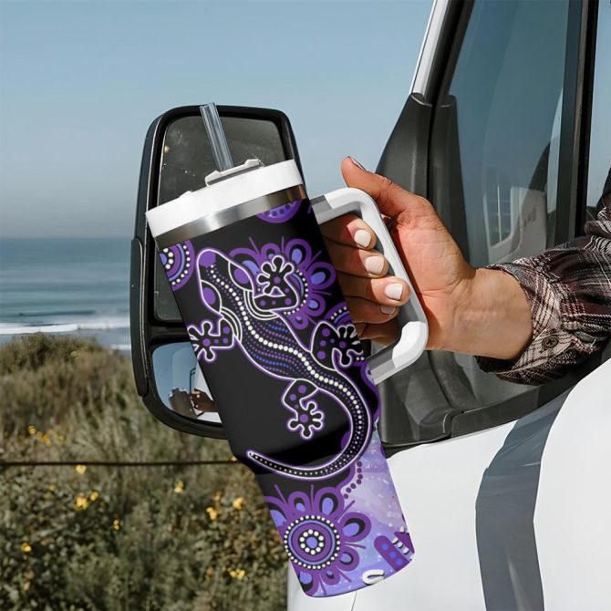 Aussie Opal Pattern With Lizard Custom Stanley Quencher 40Oz Stainless Steel Tumbler - Image 8
