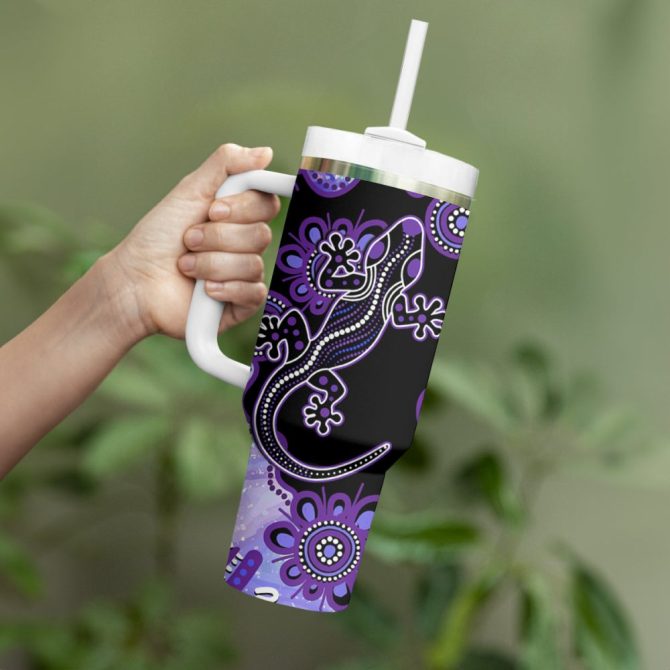 Aussie Opal Pattern With Lizard Custom Stanley Quencher 40Oz Stainless Steel Tumbler - Image 4