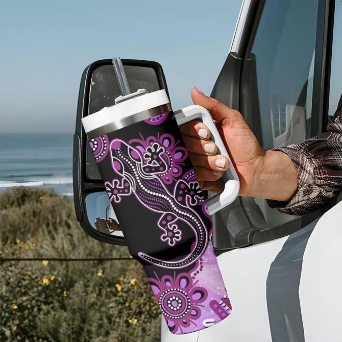 Aussie Opal Pattern With Lizard Custom Stanley Quencher 40Oz Stainless Steel Tumbler - Image 8