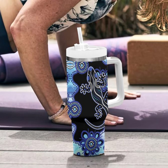 Aussie Opal Pattern With Lizard Custom Stanley Quencher 40Oz Stainless Steel Tumbler - Image 7