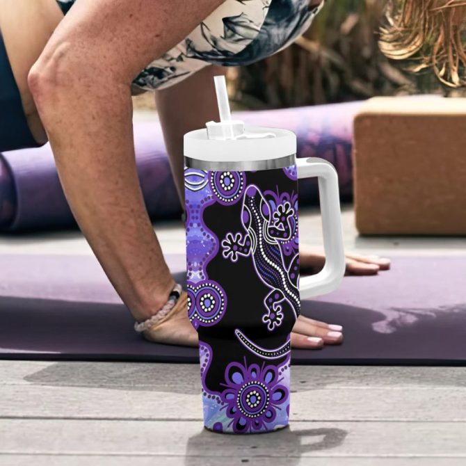 Aussie Opal Pattern With Lizard Custom Stanley Quencher 40Oz Stainless Steel Tumbler - Image 7