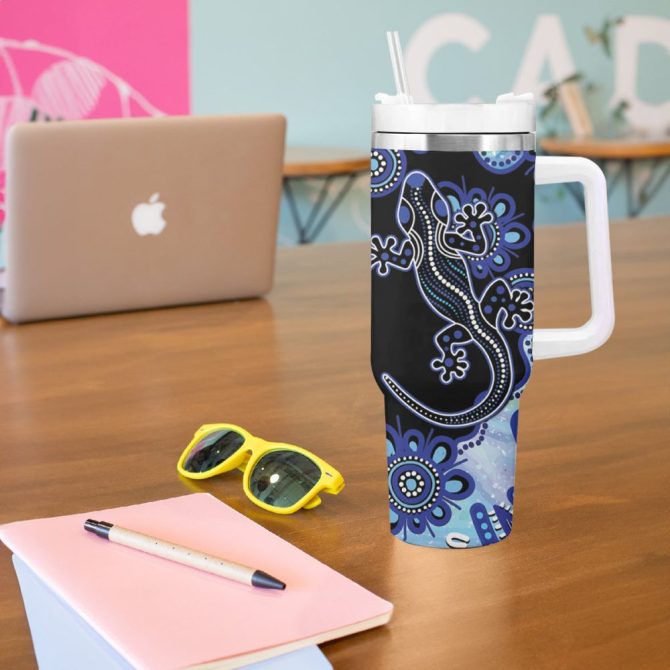 Aussie Opal Pattern With Lizard Custom Stanley Quencher 40Oz Stainless Steel Tumbler - Image 6