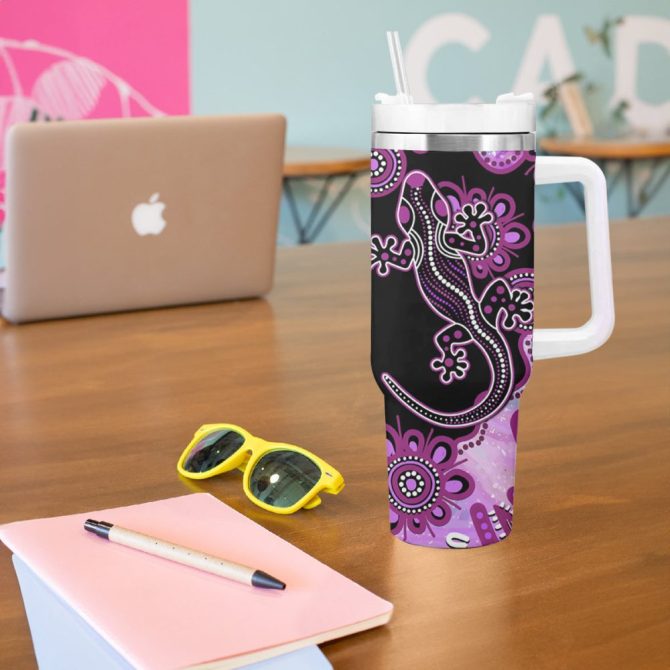Aussie Opal Pattern With Lizard Custom Stanley Quencher 40Oz Stainless Steel Tumbler - Image 6
