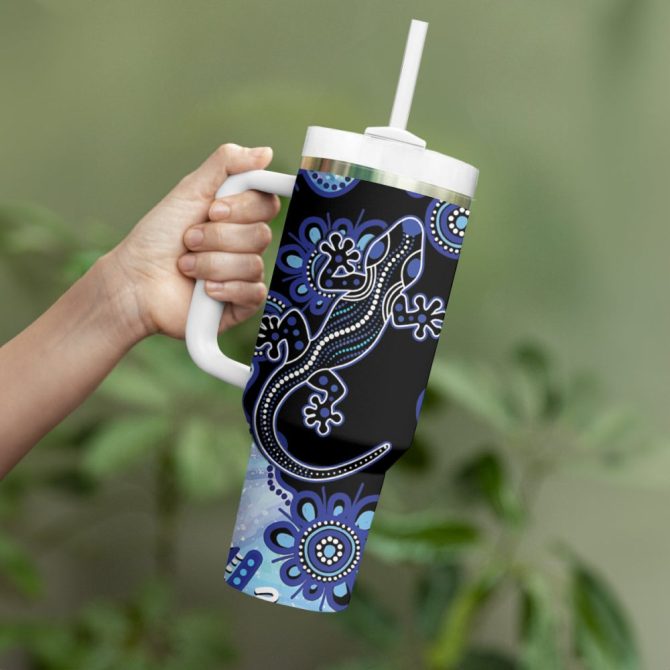 Aussie Opal Pattern With Lizard Custom Stanley Quencher 40Oz Stainless Steel Tumbler - Image 4