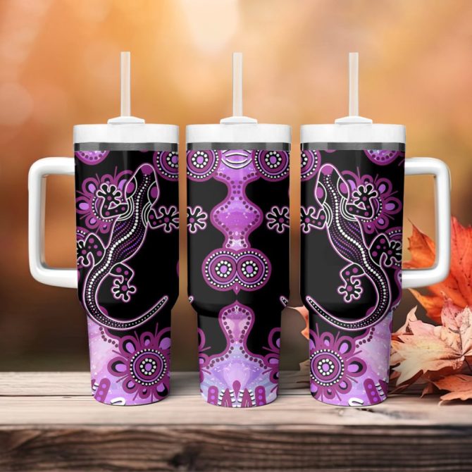 Aussie Opal Pattern With Lizard Custom Stanley Quencher 40Oz Stainless Steel Tumbler - Image 5
