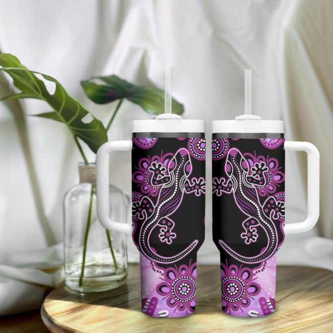 Aussie Opal Pattern With Lizard Custom Stanley Quencher 40Oz Stainless Steel Tumbler - Image 10