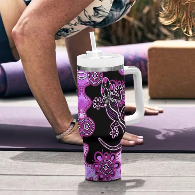 Aussie Opal Pattern With Lizard Custom Stanley Quencher 40Oz Stainless Steel Tumbler - Image 7