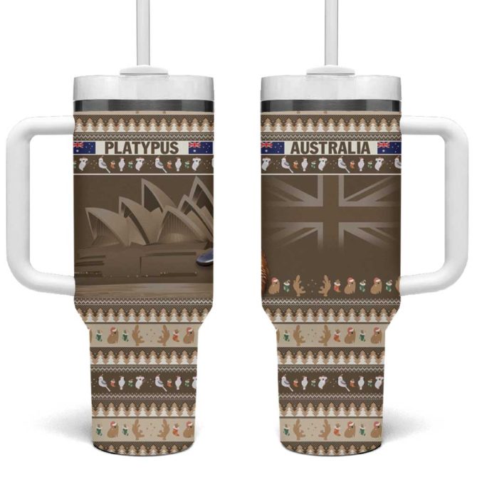 Aussie Platypus Merry Christmas Custom Stanley Quencher 40Oz Stainless Steel Tumbler With Handle - Image 2