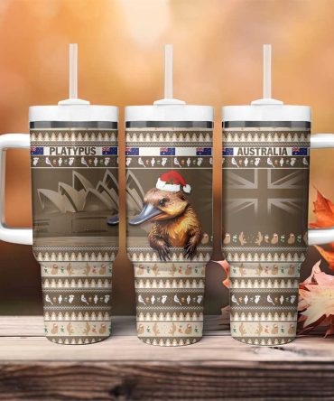 Aussie Platypus Merry Christmas Custom Stanley Quencher 40Oz Stainless Steel Tumbler With Handle