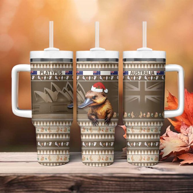 Aussie Platypus Merry Christmas Custom Stanley Quencher 40Oz Stainless Steel Tumbler With Handle