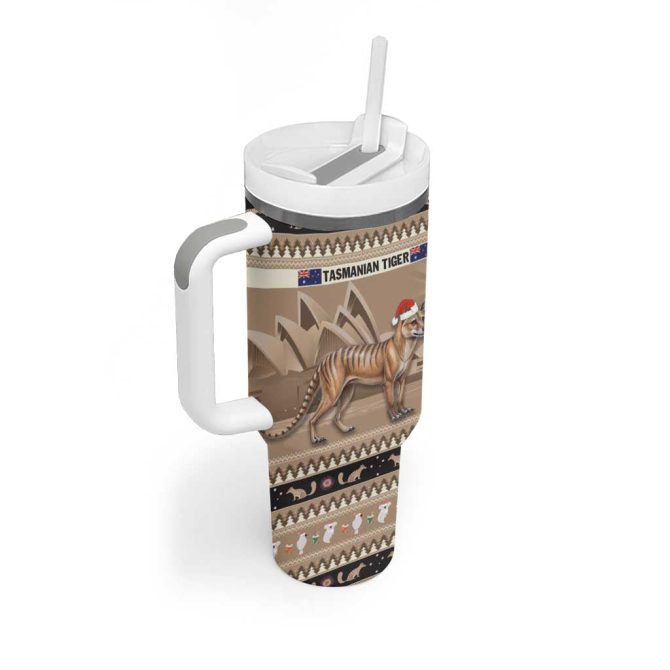 Aussie Tasmanian Tiger Merry Christmas Custom Stanley Quencher 40Oz Stainless Steel Tumbler With Handle - Image 3