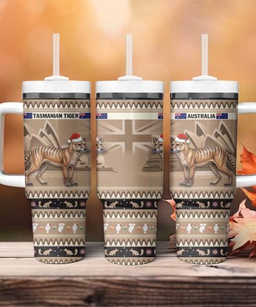 Aussie Tasmanian Tiger Merry Christmas Custom Stanley Quencher 40Oz Stainless Steel Tumbler With Handle