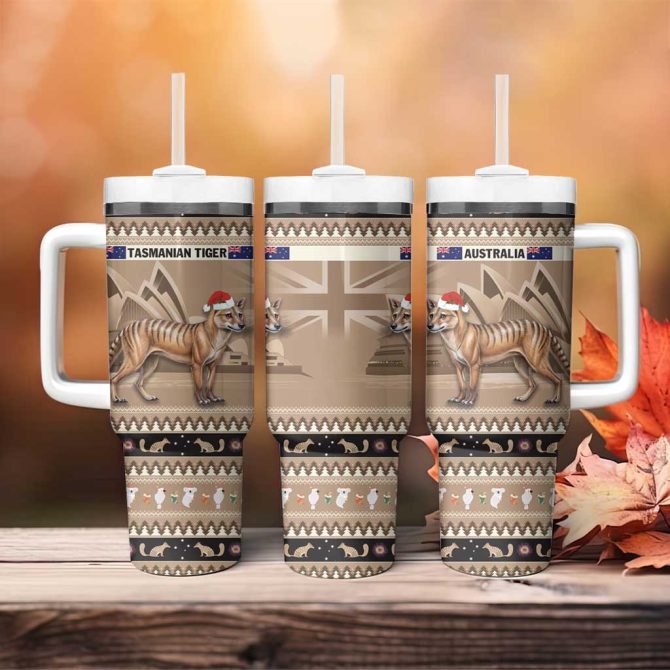 Aussie Tasmanian Tiger Merry Christmas Custom Stanley Quencher 40Oz Stainless Steel Tumbler With Handle