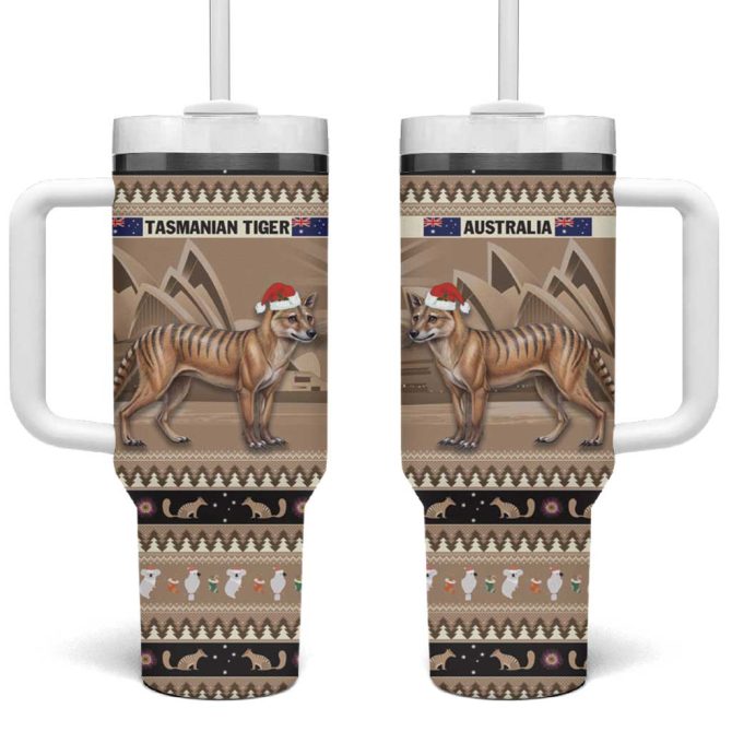 Aussie Tasmanian Tiger Merry Christmas Custom Stanley Quencher 40Oz Stainless Steel Tumbler With Handle - Image 2