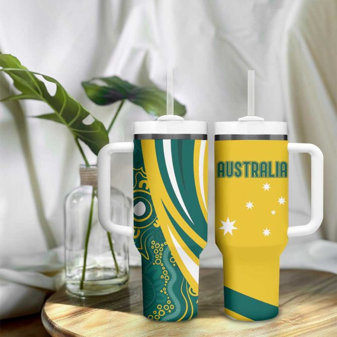 Australia 2024 Olympics Rise Of The Roos Aborignal Style Custom Stanley Quencher 40Oz Stainless Steel Tumbler With Handle - Image 9