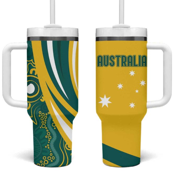 Australia 2024 Olympics Rise Of The Roos Aborignal Style Custom Stanley Quencher 40Oz Stainless Steel Tumbler With Handle - Image 2