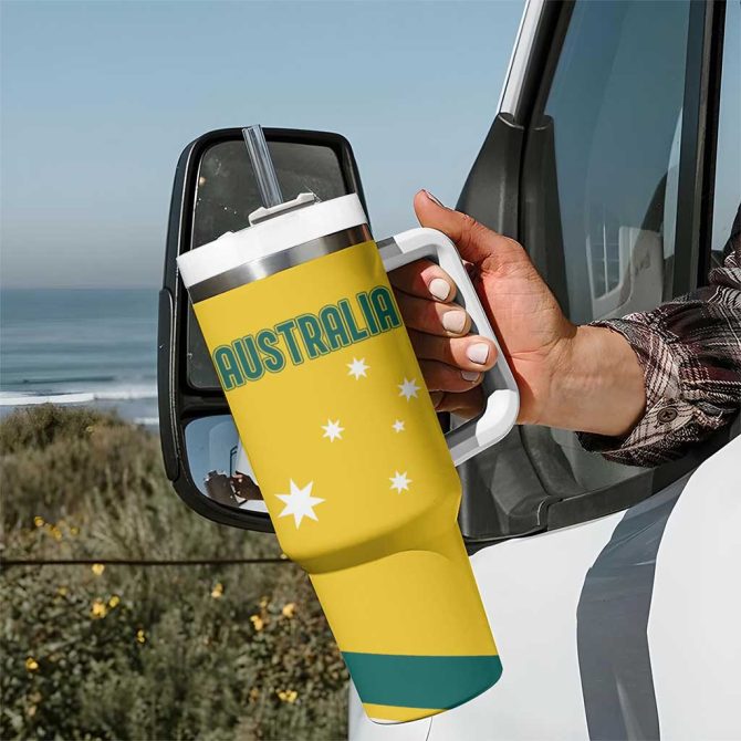 Australia 2024 Olympics Rise Of The Roos Aborignal Style Custom Stanley Quencher 40Oz Stainless Steel Tumbler With Handle - Image 7
