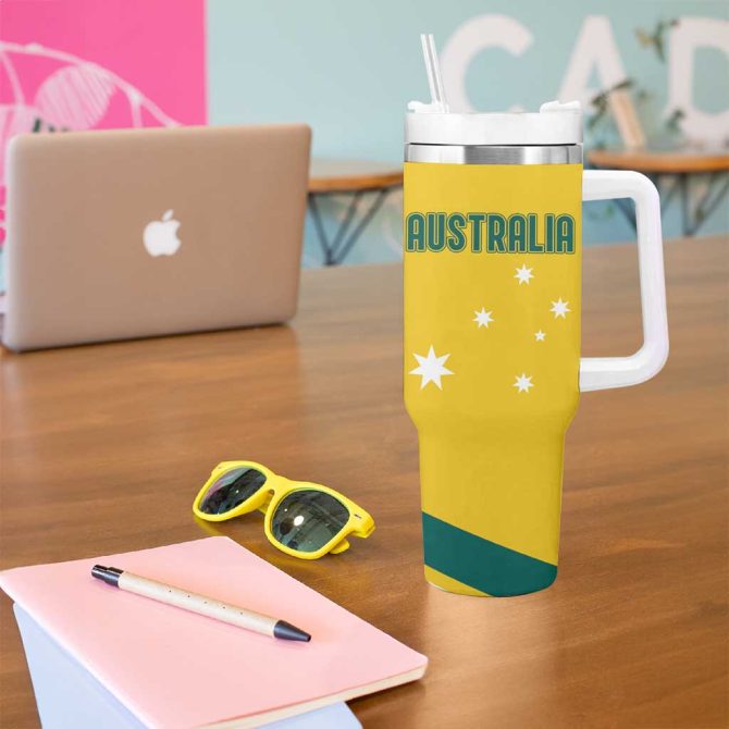 Australia 2024 Olympics Rise Of The Roos Aborignal Style Custom Stanley Quencher 40Oz Stainless Steel Tumbler With Handle - Image 5