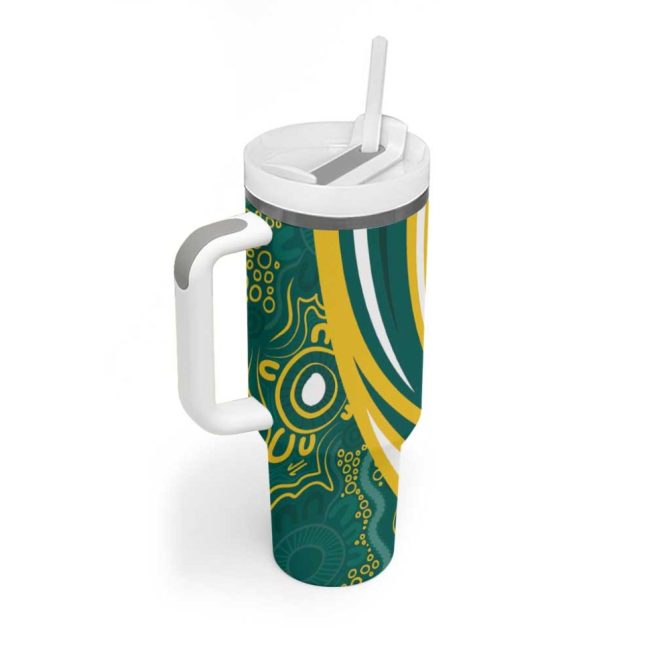 Australia 2024 Olympics Rise Of The Roos Aborignal Style Custom Stanley Quencher 40Oz Stainless Steel Tumbler With Handle - Image 3