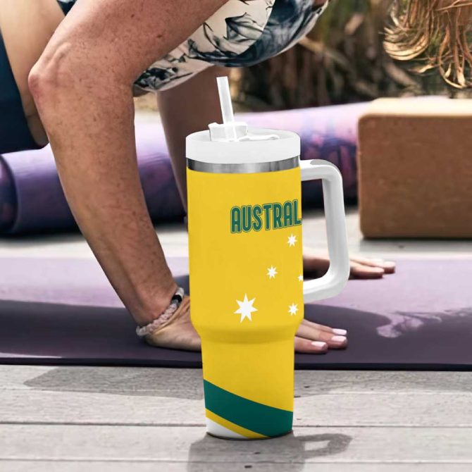 Australia 2024 Olympics Rise Of The Roos Aborignal Style Custom Stanley Quencher 40Oz Stainless Steel Tumbler With Handle - Image 6