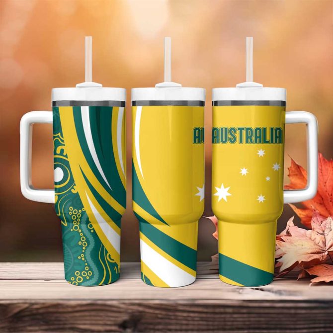 Australia 2024 Olympics Rise Of The Roos Aborignal Style Custom Stanley Quencher 40Oz Stainless Steel Tumbler With Handle