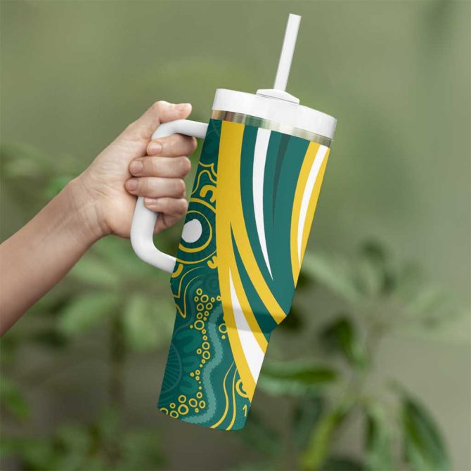 Australia 2024 Olympics Rise Of The Roos Aborignal Style Custom Stanley Quencher 40Oz Stainless Steel Tumbler With Handle - Image 4