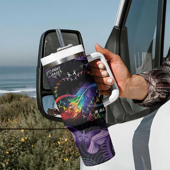 Australia Aboriginal Dot Arts Fight Cancer In All Colors Custom Stanley Quencher 40Oz Stainless Steel Tumbler With Handle - Image 7