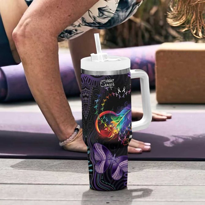 Australia Aboriginal Dot Arts Fight Cancer In All Colors Custom Stanley Quencher 40Oz Stainless Steel Tumbler With Handle - Image 6