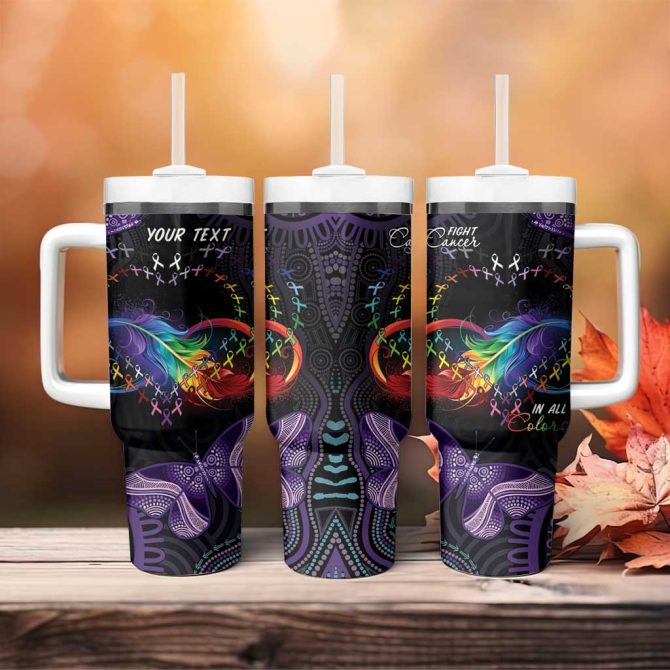 Australia Aboriginal Dot Arts Fight Cancer In All Colors Custom Stanley Quencher 40Oz Stainless Steel Tumbler With Handle
