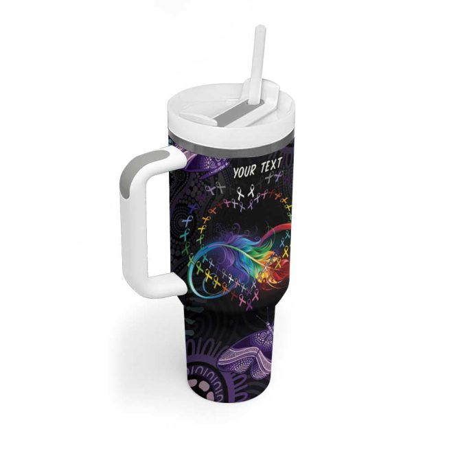 Australia Aboriginal Dot Arts Fight Cancer In All Colors Custom Stanley Quencher 40Oz Stainless Steel Tumbler With Handle - Image 3