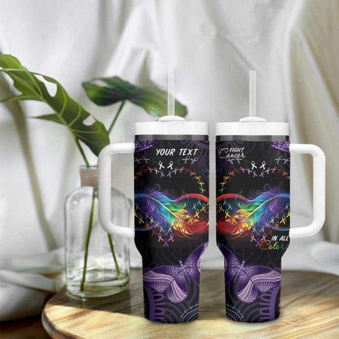 Australia Aboriginal Dot Arts Fight Cancer In All Colors Custom Stanley Quencher 40Oz Stainless Steel Tumbler With Handle - Image 9