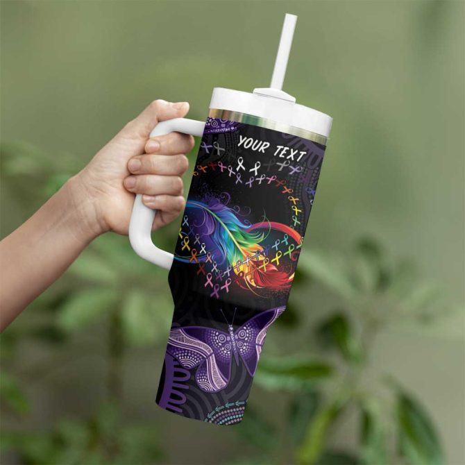 Australia Aboriginal Dot Arts Fight Cancer In All Colors Custom Stanley Quencher 40Oz Stainless Steel Tumbler With Handle - Image 4