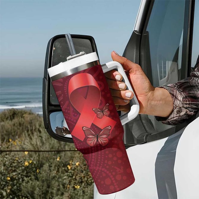 Australia Aids Awareness Month Take The Rights Path Aboriginal Art Custom Stanley Quencher 40Oz Stainless Steel Tumbler With Handle - Image 7