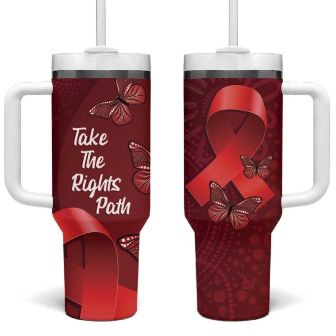 Australia Aids Awareness Month Take The Rights Path Aboriginal Art Custom Stanley Quencher 40Oz Stainless Steel Tumbler With Handle - Image 2