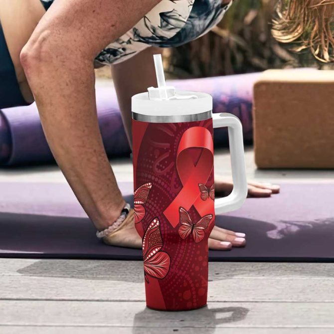 Australia Aids Awareness Month Take The Rights Path Aboriginal Art Custom Stanley Quencher 40Oz Stainless Steel Tumbler With Handle - Image 6