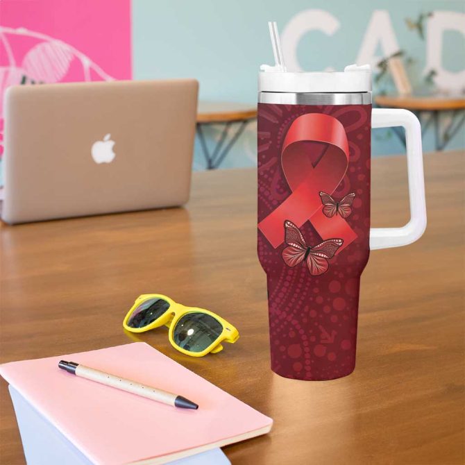 Australia Aids Awareness Month Take The Rights Path Aboriginal Art Custom Stanley Quencher 40Oz Stainless Steel Tumbler With Handle - Image 5