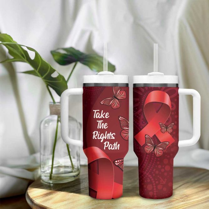 Australia Aids Awareness Month Take The Rights Path Aboriginal Art Custom Stanley Quencher 40Oz Stainless Steel Tumbler With Handle - Image 9