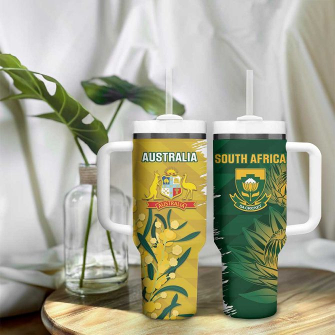Australia And South Africa Cricket Aussies Proteas Together Custom Stanley Quencher 40Oz Stainless Steel Tumbler With Handle - Image 9