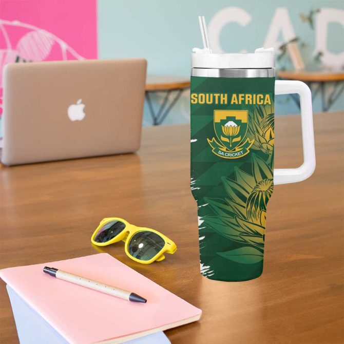 Australia And South Africa Cricket Aussies Proteas Together Custom Stanley Quencher 40Oz Stainless Steel Tumbler With Handle - Image 5