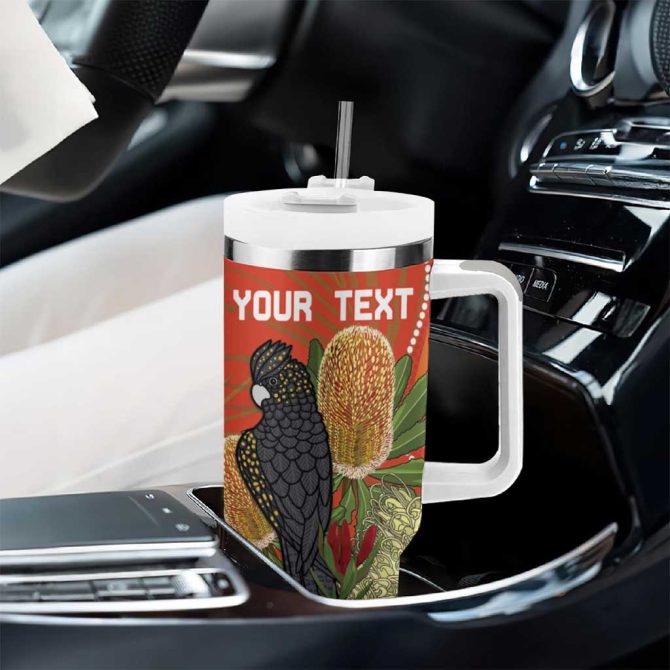 Australia Banksia With Black Cockatoo Aboriginal Art Custom Stanley Quencher 40Oz Stainless Steel Tumbler With Handle - Image 8