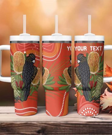 Australia Banksia With Black Cockatoo Aboriginal Art Custom Stanley Quencher 40Oz Stainless Steel Tumbler With Handle