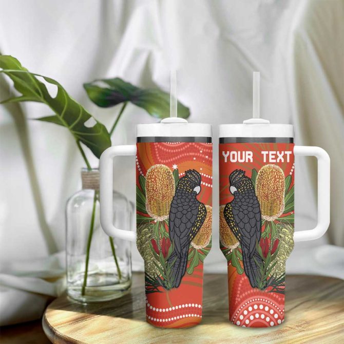 Australia Banksia With Black Cockatoo Aboriginal Art Custom Stanley Quencher 40Oz Stainless Steel Tumbler With Handle - Image 9