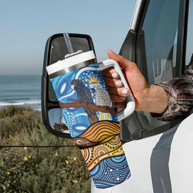 Australia Birds Aboriginal Art Custom Stanley Quencher 40Oz Stainless Steel Tumbler With Handle - Image 7